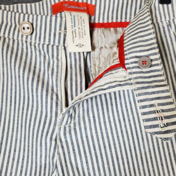 Cartonnier for Anthropology sz 12 Gray and White Stipe Embroidered Ankle Pants - Picture 7 of 12